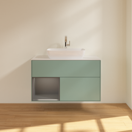 Тумба под раковину Villeroy & Boch Finion 100х50,1 см с подсветкой МДФ оливковый матовый лак/стекло белое матовое G771GKGM