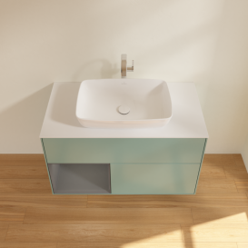 Тумба под раковину Villeroy & Boch Finion 100х50,1 см с подсветкой МДФ оливковый матовый лак/стекло белое матовое G771GKGM