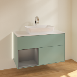 Тумба под раковину Villeroy & Boch Finion 100х50,1 см с подсветкой МДФ оливковый матовый лак/стекло белое матовое G771GKGM