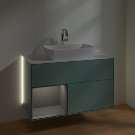 Тумба под раковину Villeroy & Boch Finion 100х50,1 см с подсветкой МДФ оливковый матовый лак/стекло белое матовое G771GKGM