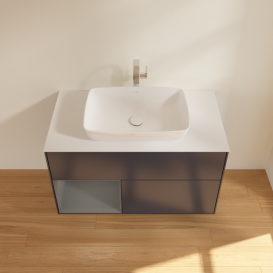 Тумба под раковину Villeroy & Boch Finion 100х50,1 см с подсветкой МДФ темно-синий матовый лак/стекло белое матовое G771GKHG