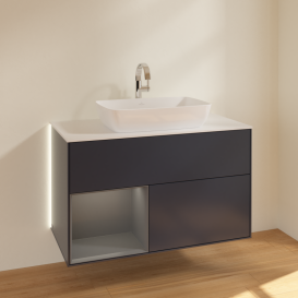 Тумба под раковину Villeroy & Boch Finion 100х50,1 см с подсветкой МДФ темно-синий матовый лак/стекло белое матовое G771GKHG