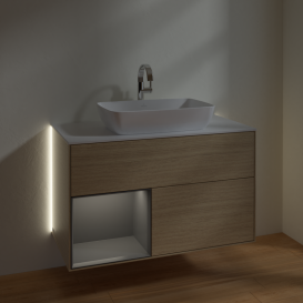 Тумба под раковину Villeroy & Boch Finion 100х50,1 см с подсветкой МДФ шпон дуба/стекло белое матовое G771GKPC