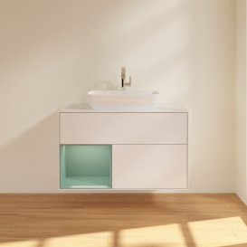 Тумба под раковину Villeroy & Boch Finion 100х50,1 см с подсветкой МДФ глянцевый белый лак/стекло белое матовое G771GMGF