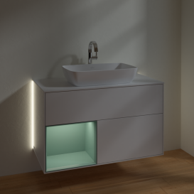 Тумба под раковину Villeroy & Boch Finion 100х50,1 см с подсветкой МДФ глянцевый белый лак/стекло белое матовое G771GMGF