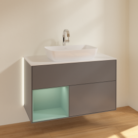 Тумба под раковину Villeroy & Boch Finion 100х50,1 см с подсветкой МДФ антрацит матовый лак/стекло белое матовое G771GMGK