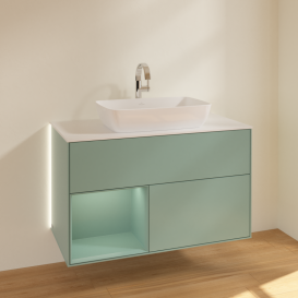 Тумба под раковину Villeroy & Boch Finion 100х50,1 см с подсветкой МДФ оливковый матовый лак/стекло белое матовое G771GMGM