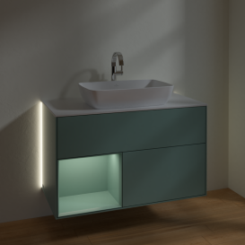 Тумба под раковину Villeroy & Boch Finion 100х50,1 см с подсветкой МДФ оливковый матовый лак/стекло белое матовое G771GMGM