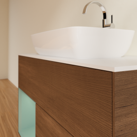 Тумба под раковину Villeroy & Boch Finion 100х50,1 см с подсветкой МДФ шпон грецкого ореха/стекло белое матовое G771GMGN