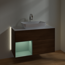 Тумба под раковину Villeroy & Boch Finion 100х50,1 см с подсветкой МДФ шпон грецкого ореха/стекло белое матовое G771GMGN