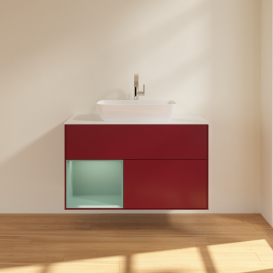 Тумба под раковину Villeroy & Boch Finion 100х50,1 см с подсветкой МДФ пион матовый лак/стекло белое матовое G771GMHB