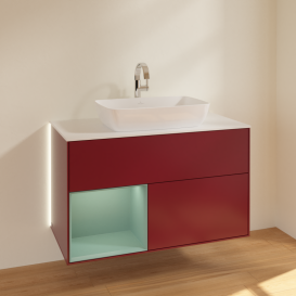 Тумба под раковину Villeroy & Boch Finion 100х50,1 см с подсветкой МДФ пион матовый лак/стекло белое матовое G771GMHB