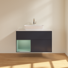 Тумба под раковину Villeroy & Boch Finion 100х50,1 см с подсветкой МДФ темно-синий матовый лак/стекло белое матовое G771GMHG