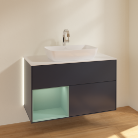 Тумба под раковину Villeroy & Boch Finion 100х50,1 см с подсветкой МДФ темно-синий матовый лак/стекло белое матовое G771GMHG