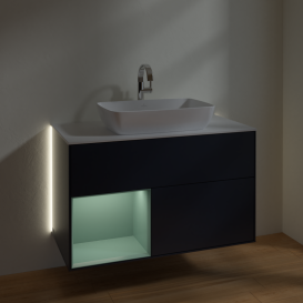 Тумба под раковину Villeroy & Boch Finion 100х50,1 см с подсветкой МДФ темно-синий матовый лак/стекло белое матовое G771GMHG