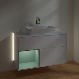 Тумба под раковину Villeroy & Boch Finion 100х50,1 см с подсветкой МДФ белый матовый лак/стекло белое матовое G771GMMT