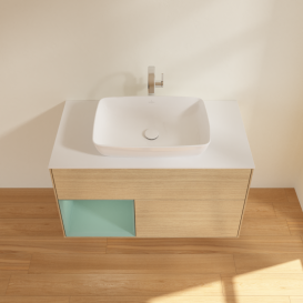 Тумба под раковину Villeroy & Boch Finion 100х50,1 см с подсветкой МДФ шпон дуба/стекло белое матовое G771GMPC