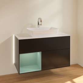 Тумба под раковину Villeroy & Boch Finion 100х50,1 см с подсветкой МДФ черный матовый лак/стекло белое матовое G771GMPD