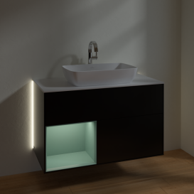 Тумба под раковину Villeroy & Boch Finion 100х50,1 см с подсветкой МДФ черный матовый лак/стекло белое матовое G771GMPD