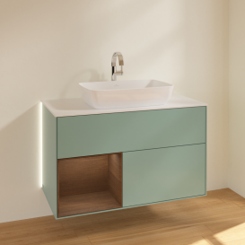 Тумба под раковину Villeroy & Boch Finion 100х50,1 см с подсветкой МДФ оливковый матовый лак/стекло белое матовое G771GNGM