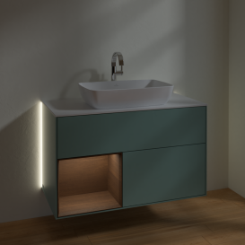 Тумба под раковину Villeroy & Boch Finion 100х50,1 см с подсветкой МДФ оливковый матовый лак/стекло белое матовое G771GNGM