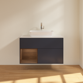 Тумба под раковину Villeroy & Boch Finion 100х50,1 см с подсветкой МДФ темно-синий матовый лак/стекло белое матовое G771GNHG