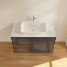 Тумба под раковину Villeroy & Boch Finion 100х50,1 см с подсветкой МДФ темно-синий матовый лак/стекло белое матовое G771GNHG