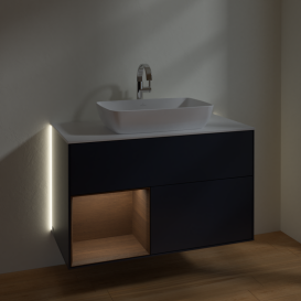 Тумба под раковину Villeroy & Boch Finion 100х50,1 см с подсветкой МДФ темно-синий матовый лак/стекло белое матовое G771GNHG