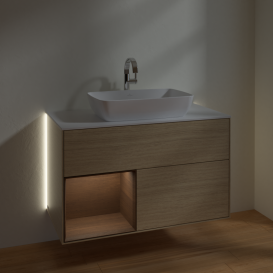 Тумба под раковину Villeroy & Boch Finion 100х50,1 см с подсветкой МДФ шпон дуба/стекло белое матовое G771GNPC