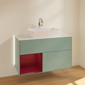 Тумба под раковину Villeroy & Boch Finion 100х50,1 см с подсветкой МДФ оливковый матовый лак/стекло белое матовое G771HBGM