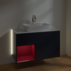 Тумба под раковину Villeroy & Boch Finion 100х50,1 см с подсветкой МДФ темно-синий матовый лак/стекло белое матовое G771HBHG