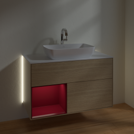 Тумба под раковину Villeroy & Boch Finion 100х50,1 см с подсветкой МДФ шпон дуба/стекло белое матовое G771HBPC