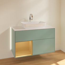 Тумба под раковину Villeroy & Boch Finion 100х50,1 см с подсветкой МДФ оливковый матовый лак/стекло белое матовое G771HFGM