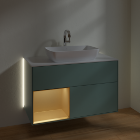 Тумба под раковину Villeroy & Boch Finion 100х50,1 см с подсветкой МДФ оливковый матовый лак/стекло белое матовое G771HFGM