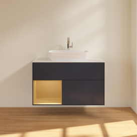 Тумба под раковину Villeroy & Boch Finion 100х50,1 см с подсветкой МДФ темно-синий матовый лак/стекло белое матовое G771HFHG