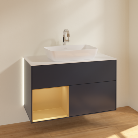 Тумба под раковину Villeroy & Boch Finion 100х50,1 см с подсветкой МДФ темно-синий матовый лак/стекло белое матовое G771HFHG