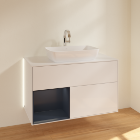 Тумба под раковину Villeroy & Boch Finion 100х50,1 см с подсветкой МДФ глянцевый белый лак/стекло белое матовое G771HGGF