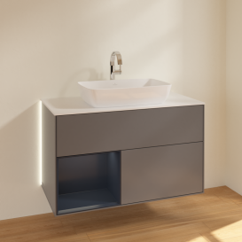 Тумба под раковину Villeroy & Boch Finion 100х50,1 см с подсветкой МДФ антрацит матовый лак/стекло белое матовое G771HGGK