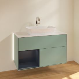 Тумба под раковину Villeroy & Boch Finion 100х50,1 см с подсветкой МДФ оливковый матовый лак/стекло белое матовое G771HGGM