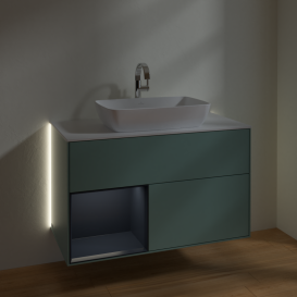 Тумба под раковину Villeroy & Boch Finion 100х50,1 см с подсветкой МДФ оливковый матовый лак/стекло белое матовое G771HGGM