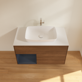 Тумба под раковину Villeroy & Boch Finion 100х50,1 см с подсветкой МДФ шпон грецкого ореха/стекло белое матовое G771HGGN