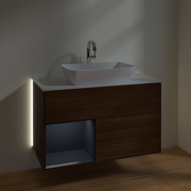 Тумба под раковину Villeroy & Boch Finion 100х50,1 см с подсветкой МДФ шпон грецкого ореха/стекло белое матовое G771HGGN