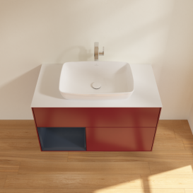 Тумба под раковину Villeroy & Boch Finion 100х50,1 см с подсветкой МДФ пион матовый лак/стекло белое матовое G771HGHB