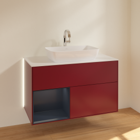 Тумба под раковину Villeroy & Boch Finion 100х50,1 см с подсветкой МДФ пион матовый лак/стекло белое матовое G771HGHB