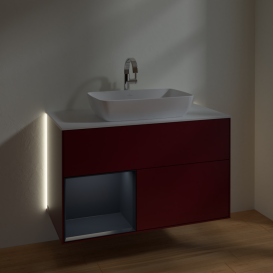 Тумба под раковину Villeroy & Boch Finion 100х50,1 см с подсветкой МДФ пион матовый лак/стекло белое матовое G771HGHB