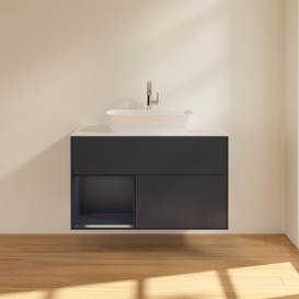 Тумба под раковину Villeroy & Boch Finion 100х50,1 см с подсветкой МДФ темно-синий матовый лак/стекло белое матовое G771HGHG