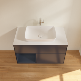 Тумба под раковину Villeroy & Boch Finion 100х50,1 см с подсветкой МДФ темно-синий матовый лак/стекло белое матовое G771HGHG