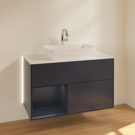 Тумба под раковину Villeroy & Boch Finion 100х50,1 см с подсветкой МДФ темно-синий матовый лак/стекло белое матовое G771HGHG
