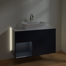 Тумба под раковину Villeroy & Boch Finion 100х50,1 см с подсветкой МДФ темно-синий матовый лак/стекло белое матовое G771HGHG