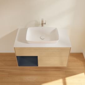 Тумба под раковину Villeroy & Boch Finion 100х50,1 см с подсветкой МДФ шпон дуба/стекло белое матовое G771HGPC